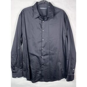 A[X]IST Axist Mens XL Cotton Polyester Black Long Sleeve Striped Dress Shirt
